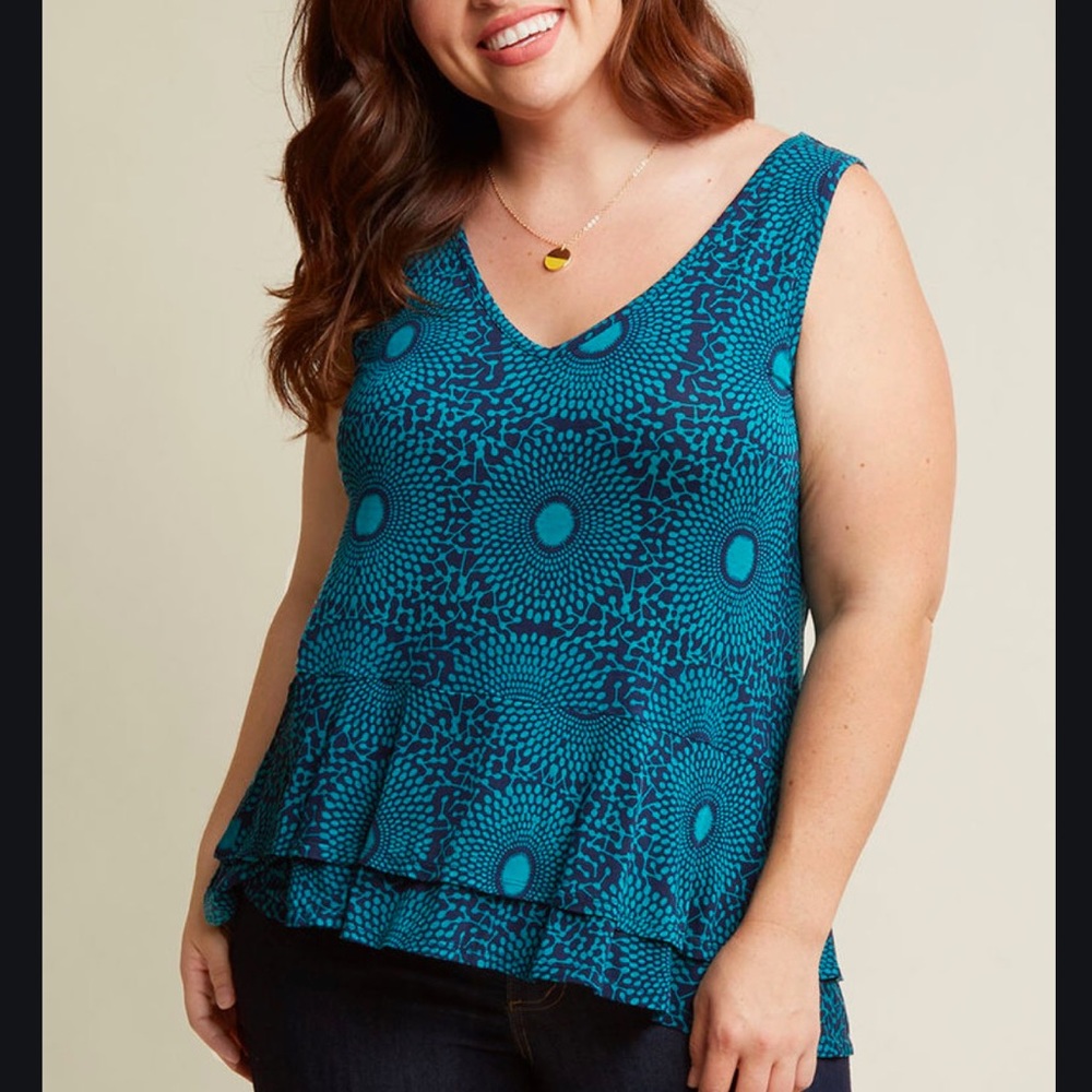 Telltale Style Peplum Tank Top in Teal Print in 1X